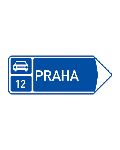 Dopravní značka IS2f  - Směrová tabule před nájezdem na silnici pro motorová vozidla (vpravo)