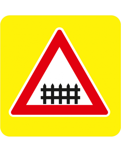 Zvýrazněná dz A29 - Železniční přejezd se závorami